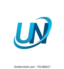 initial letter UN logotype company name colored blue swoosh design concept. vector logo for business and company identity.