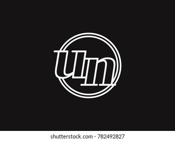 Initial letter un lowercase outline inside the circle logo template white on black background