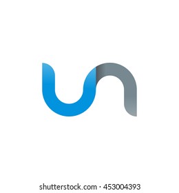 initial letter un modern linked circle round lowercase logo blue gray
