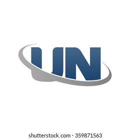 initial letter UN swoosh ring company logo blue gray