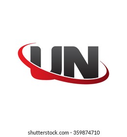 initial letter UN swoosh ring company logo red black