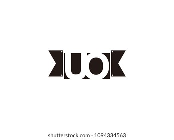 Initial letter uo black ribbon logo design