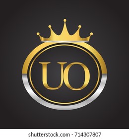 initial letter UO logotype company name with oval shape and crown, gold and silver color. vector logo for business and company identity.