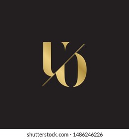 Initial letter uo sliced uppercase modern logo design template elements. Gold letter Isolated on black  background. Suitable for business, consulting group company.