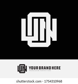 Initial letter UON, UNO, OUN, ONU, NUO  or NOU overlapping, interlock, monogram logo, white color on black background