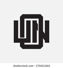 Initial letter UON, UNO, OUN, ONU, NUO  or NOU overlapping, interlock, monogram logo, black color on white background