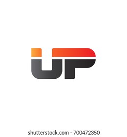 Initial letter UP, straight linked line bold logo, gradient fire red black colors