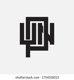 Initial letter UPN, UNP, PUN, PNU, NUP  or NPU overlapping, interlock, monogram logo, black color on white background