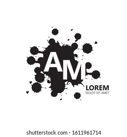 Initial letter am uppercase modern logo design template elements. White letter with black splash isolated on white background. Suitable for business, consulting group company.