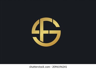 Letra inicial de los elementos de plantilla de diseño de logotipo moderno en mayúsculas. Letra dorada aislada sobre fondo negro. Letras alfabéticas Logo del Monograma SF, logotipo de FS 
