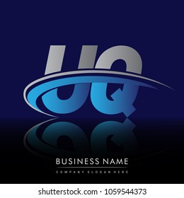 initial letter UQ logotype company name colored blue and grey swoosh design. vector logo for business and company identity.