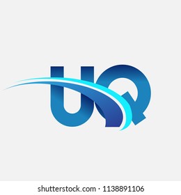 initial letter UQ logotype company name colored blue and swoosh design. vector logo for business and company identity.