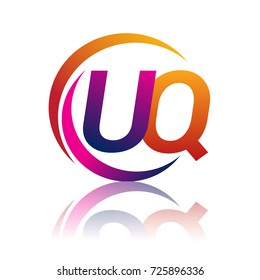 initial letter UQ logotype company name orange and magenta color on circle and swoosh design. vector logo for business and company identity.