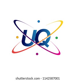initial letter UQ logotype science icon colored blue, red, green and yellow swoosh design. vector logo for business and company identity.
