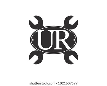 Initial letter UR logo automotive club with crossed wrench black