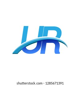 initial letter UR logotype company name colored blue and swoosh design. vector logo for business and company identity.