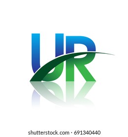 initial letter UR logotype company name colored blue and green swoosh design. vector logo for business and company identity.
