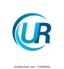 initial letter UR logotype company name blue circle and swoosh design. vector logo for business and company identity.