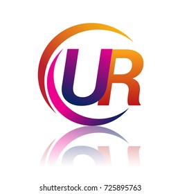 initial letter UR logotype company name orange and magenta color on circle and swoosh design. vector logo for business and company identity.