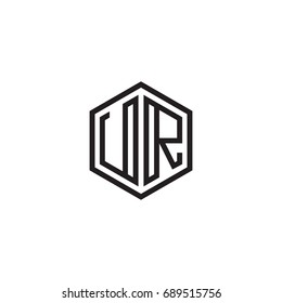 Initial letter UR, minimalist line art monogram hexagon logo, black color