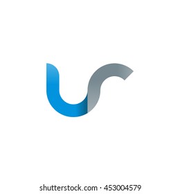 initial letter ur modern linked circle round lowercase logo blue gray