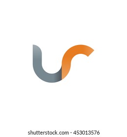 initial letter ur modern linked circle round lowercase logo orange gray