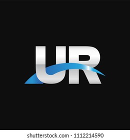 Initial letter UR, overlapping movement swoosh logo, metal silver blue color on black background
