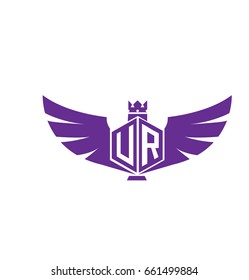 Initial letter UR with wings and crown design logo
