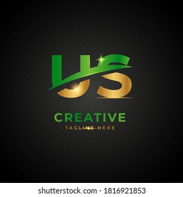 Ursprünglicher US-Brief mit grün und goldener Farbe. Luxuriöses Design-Logo-Design, geeignet für Unternehmen und Unternehmen.