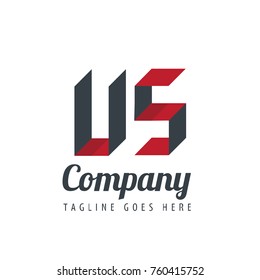 Initial Letter US Logo With Ribbon Style