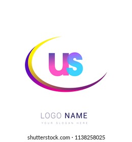 initial letter US logotype company name, coloreful and swoosh design. vector logo for business and company identity.