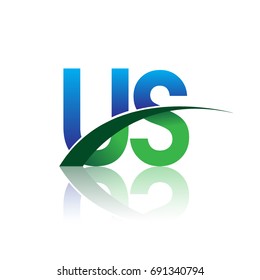 initial letter US logotype company name colored blue and green swoosh design. vector logo for business and company identity.
