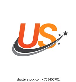 initial letter US logotype company name colored orange and grey swoosh star design. vector logo for business and company identity.