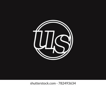 Initial letter us lowercase outline inside the circle logo template white on black background