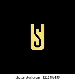 Initial letter US SU minimalist art logo, gold color on black background.