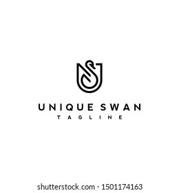 Initial letter US of unique swan logo design concept