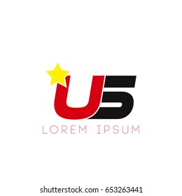 Initial letter us yellow star logo red black