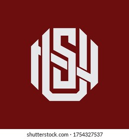 Anfangsbuchstaben USN, UNS, SUN, SNU, NUS oder NSU überlappend, Verriegelung, Monogramm-Logo, weiße Farbe auf rotem Hintergrund