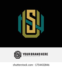 Initial letter USN, UNS, SUN, SNU, NUS  or NSU overlapping, interlock, monogram logo, green color on black background