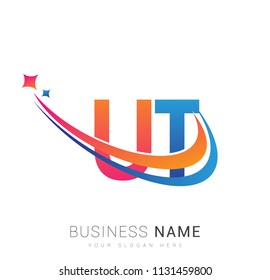 initial letter UT logotype company name colored orange, red and blue swoosh star design. vector logo for business and company identity.
