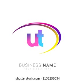 initial letter UT logotype company name, coloreful and swoosh design. vector logo for business and company identity.