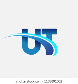 initial letter UT logotype company name colored blue and swoosh design. vector logo for business and company identity.