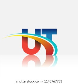 initial letter UT logotype company name colored red and blue and swoosh design. vector logo for business and company identity.
