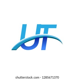 initial letter UT logotype company name colored blue and swoosh design. vector logo for business and company identity.