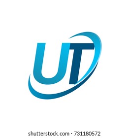 initial letter UT logotype company name colored blue swoosh design concept. vector logo for business and company identity.