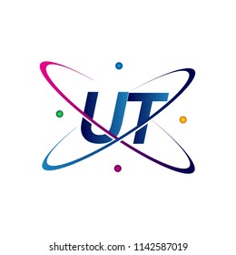 initial letter UT logotype science icon colored blue, red, green and yellow swoosh design. vector logo for business and company identity.
