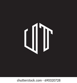 Initial letter UT, minimalist line art monogram hexagon shape logo, white color on black background