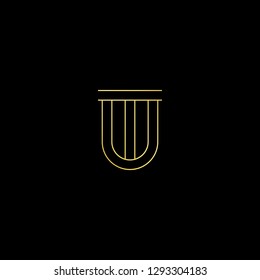 Initial letter UT TU minimal monogram art logo, gold color on black background.