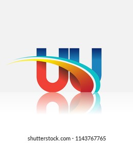 initial letter UU logotype company name colored red and blue and swoosh design. vector logo for business and company identity.
