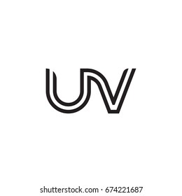 Initial letter uv, linked outline rounded lowercase, monogram black